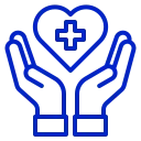 illustration of a medical heart floating above two hands