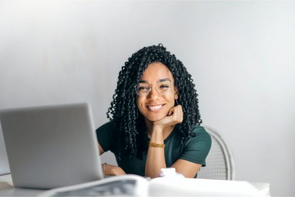online personal loan woman at laptop